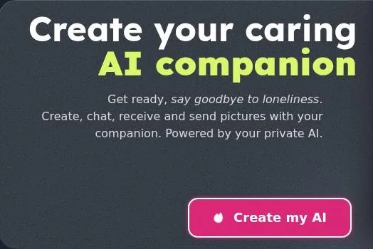 Nastia AI landing page headline 'Create your caring AI companion' with a Create my AI button