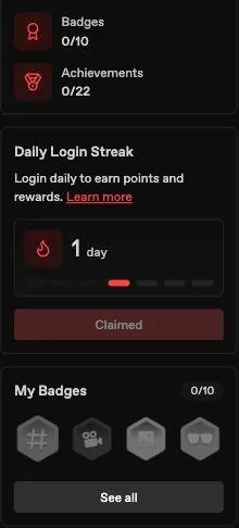 Nectar AI dashboard with a daily login streak of one day already claimed