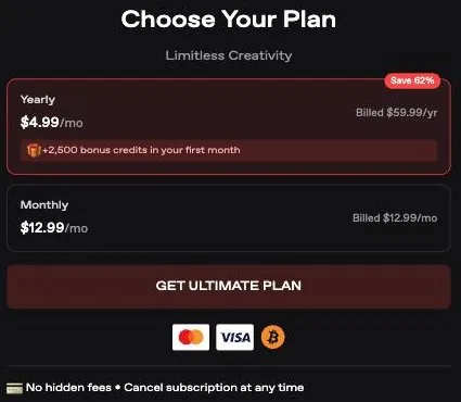 Nectar AI pricing card with yearly and monthly options for the Ultimate plan