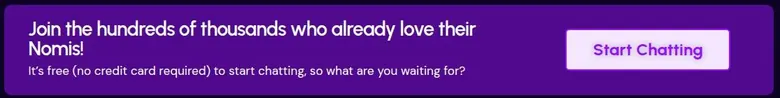 Nomi homepage banner saying it is free to start chatting with no credit card