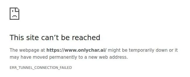 Browser error page saying www.onlychar.ai cannot be reached