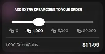 OurDream AI slider for adding extra Dreamcoins to a plan order