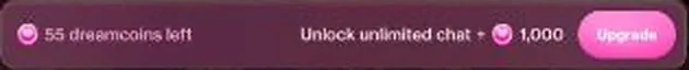 OurDream AI chat banner showing the remaining Dreamcoin balance and an upgrade button