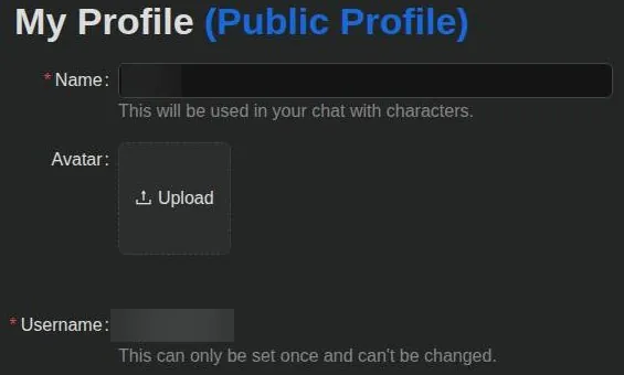 PepHop AI profile page with name, avatar upload and a username that cannot be changed