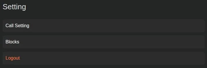 PepHop AI settings page listing Call Setting, Blocks and Logout
