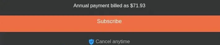 PepHop AI annual billing note, Subscribe button and cancel anytime line
