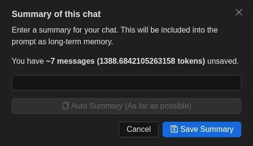 PepHop AI chat summary panel used as long-term memory, with an auto summary button