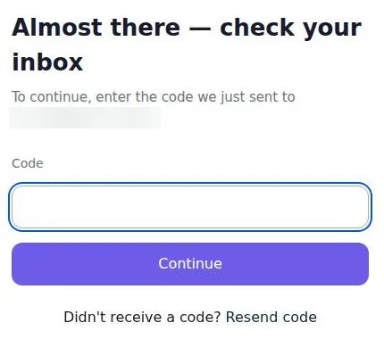 PixelChat screen asking for the one-time login code sent by e-mail