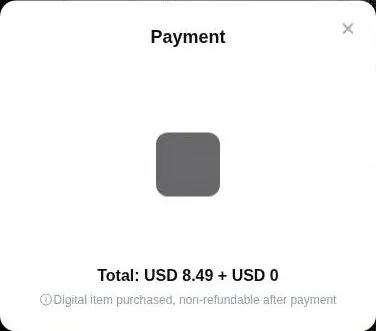 PolyBuzz payment modal with a total and a non-refundable notice