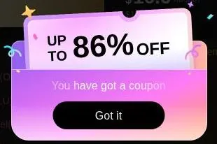 PolyBuzz coupon popup reading Up to 86% off, you have got a coupon