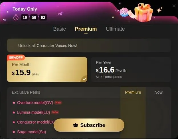 PolyBuzz Premium paywall with a Today Only timer and a reduced monthly price
