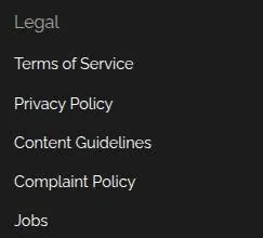 RedQuill footer Legal links: Terms of Service, Privacy Policy, Content Guidelines, Complaint Policy