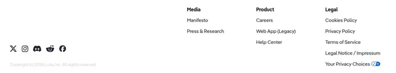 Replika website footer with legal links and Luka, Inc. copyright
