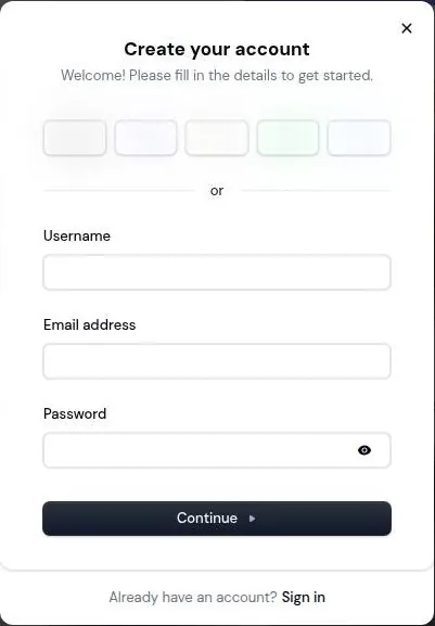 Sakura AI sign-up window with username, email and password fields and social login buttons
