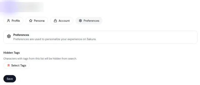 Sakura AI preferences tab with the Hidden Tags setting