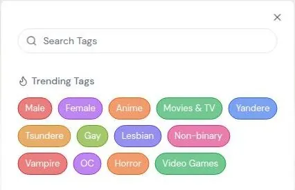 Sakura AI tag browser with a search box and trending tag chips