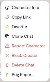 Sakura AI chat options menu with clone, favourite, report and delete items