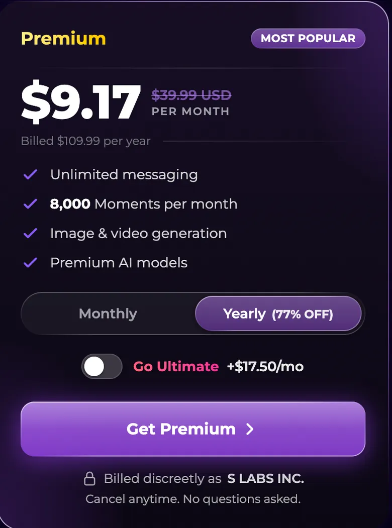 Secrets AI Premium plan, yearly billing