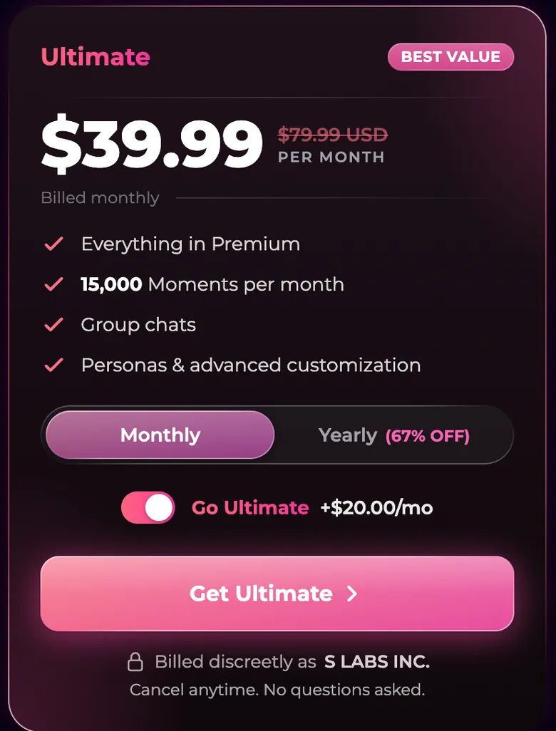 Secrets AI Ultimate plan, monthly billing