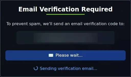 SextBots Email Verification Required dialog sending a verification code