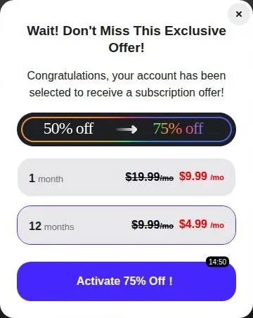SoulFun exit window offering a bigger discount with a countdown on the button