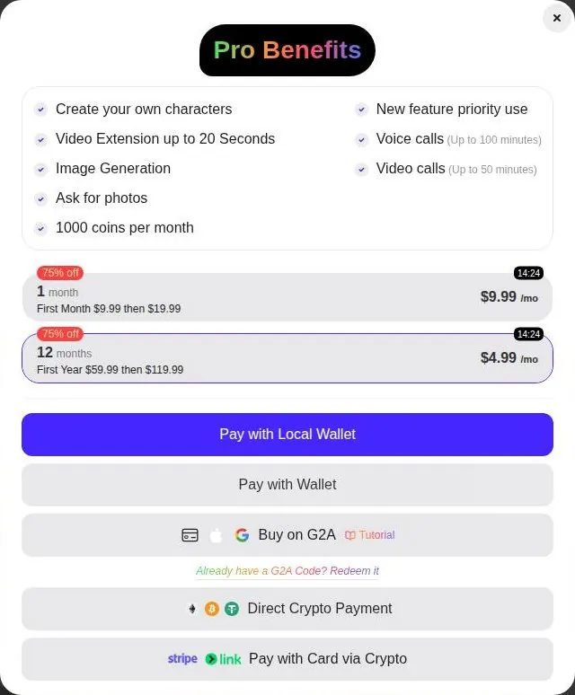 SoulFun Pro window with first-period discount prices and renewal prices in small print