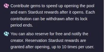 Reservation Pool rules text about contributing gems or reserving for free