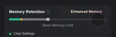 Talkie memory retention slider in chat settings