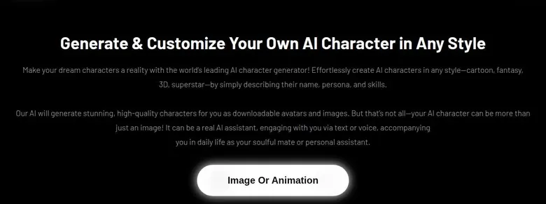 Talkie AI character generator landing page headline