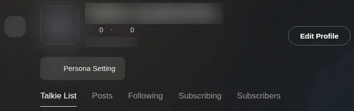 Talkie profile header with Persona Setting and profile tabs