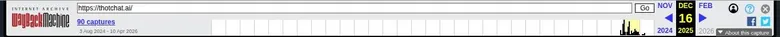 Web archive toolbar for thotchat.ai dated December 16, 2025