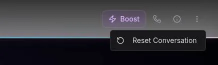 Uncensy chat header menu open with a single Reset Conversation option
