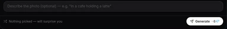 In-chat photo request bar with an optional description field and a Generate button