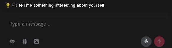 xchar chat input with a suggested opener, persona, memory, image, microphone and send buttons