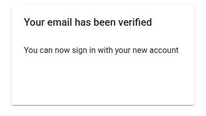 Plain web page confirming that an e-mail address has been verified