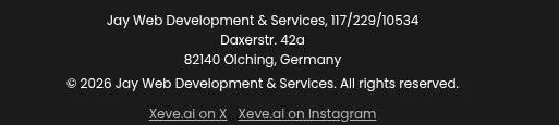 Xeve.ai footer with the operator's name, tax number and address in Germany