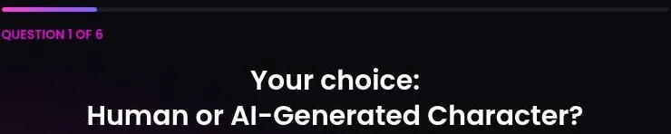 Xeve.ai character builder header reading question 1 of 6